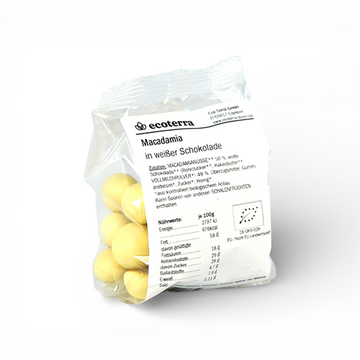 Bio Macadamia in weißer Schokolade | 100 g