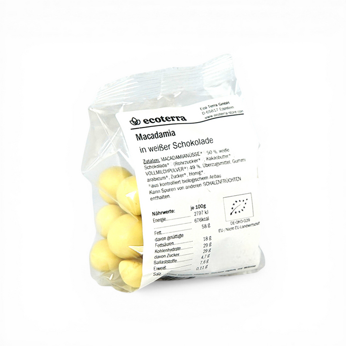 Bio Macadamia in weißer Schokolade - 100 g