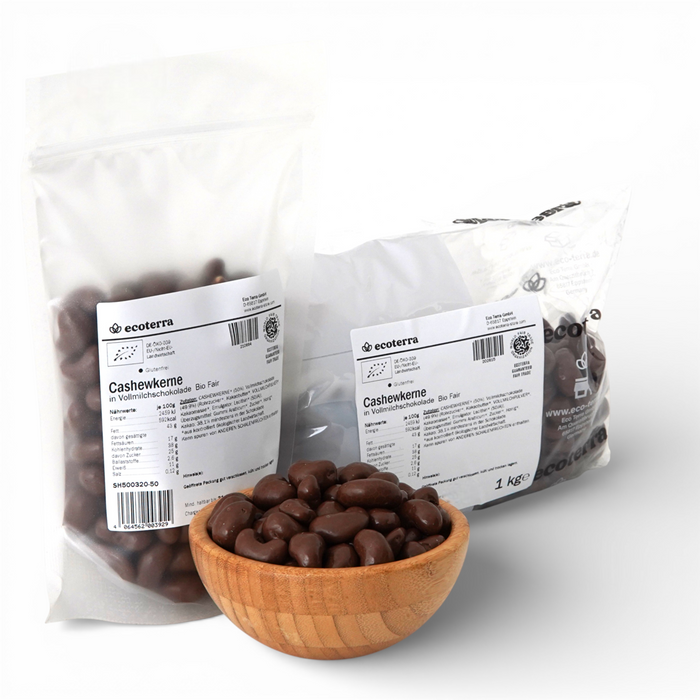 Bio Cashewkerne in Vollmilchschokolade, fair gehandelt