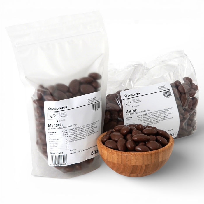 Bio Mandeln in Schokolade, mit Kokos verfeinert, vegan